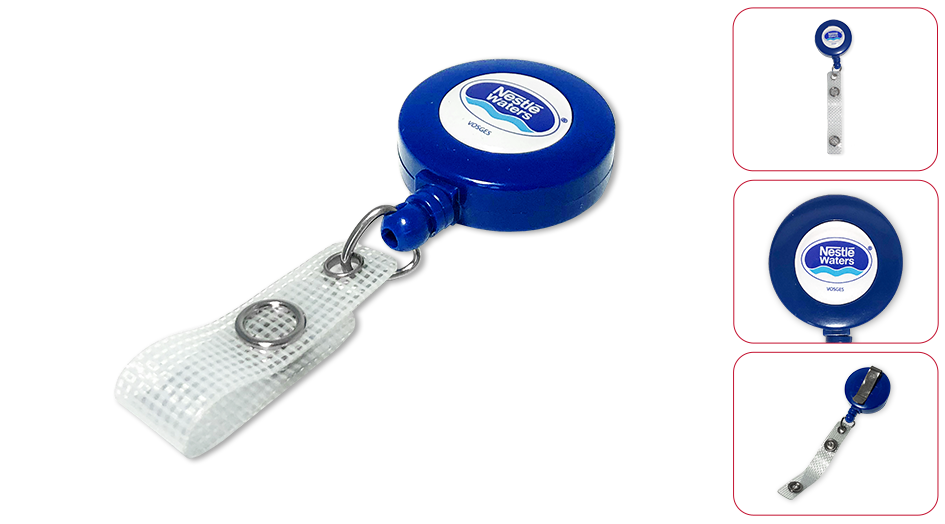 Custom Nestlé Waters badge reel